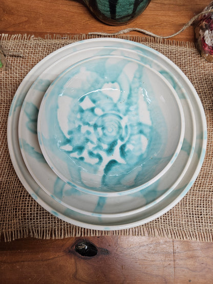 Soup or Salad Bowls - White and Teal
