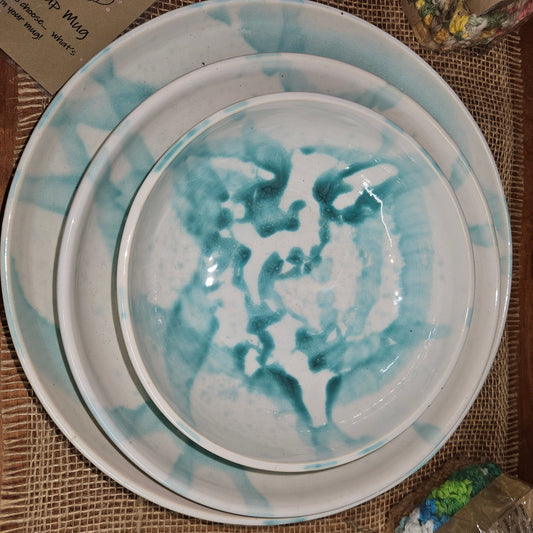 Soup or Salad Bowls - White and Teal